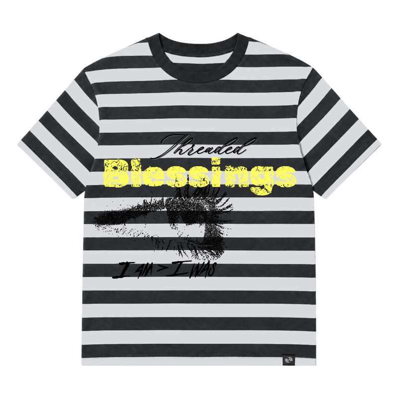 Threaded Blessings - I Am > I Was Striped T-Shirt